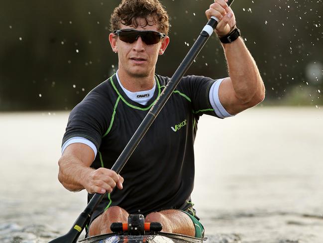 Olympic kayaker Murray Stewart in action during a training session at Narrabeen. Picture: Troy Snook