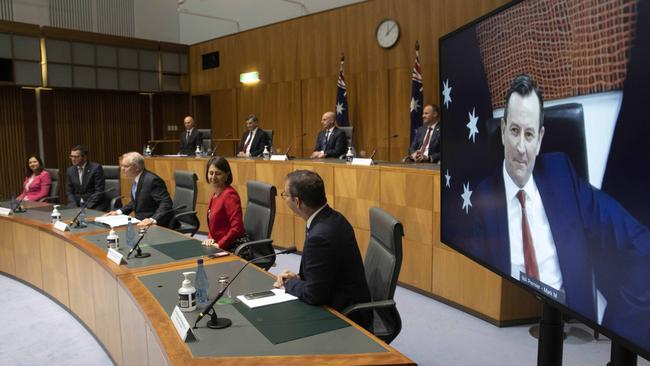 WA Premier Mark McGowan attends National Cabinet from a safe distance in December last year. Picture: NCA NewsWire/Gary Ramage