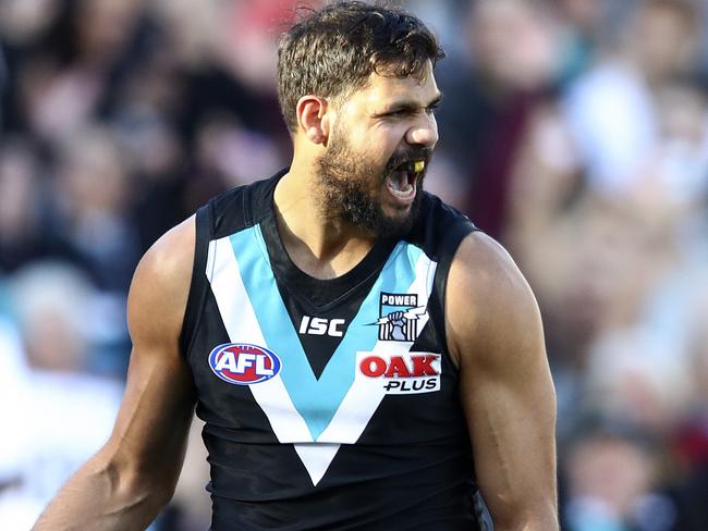 Paddy Ryder celebrates a goal against Collingwood. Picture: Sarah Reed