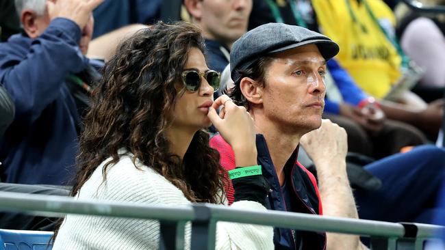Actor Matthew McConaughey watches on during the Rio Olympics 2016 Men's Basketball game between the Australian Boomers and the USA Dream Team at Carioca Arena. Picture: Adam Head