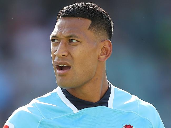 SYDNEY, AUSTRALIA - MARCH 18:  Israel Folau of the Waratahs looks on during the round five Super Rugby match between the Waratahs and the Rebels at Allianz Stadium on March 18, 2018 in Sydney, Australia.  (Photo by Mark Metcalfe/Getty Images)