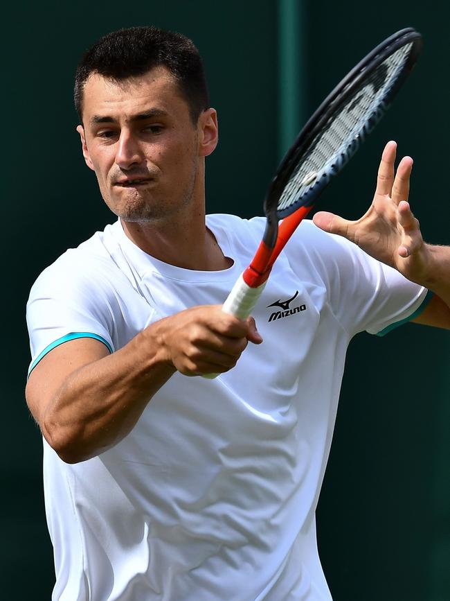 Bernard Tomic during the men's singles first round match at Wimbledon.