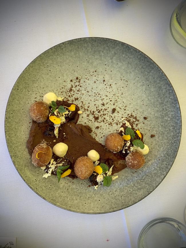 Doughnuts with berry compote and chocolate at Gingko, Golding Wines, Adelaide Hills. Picture: Supplied