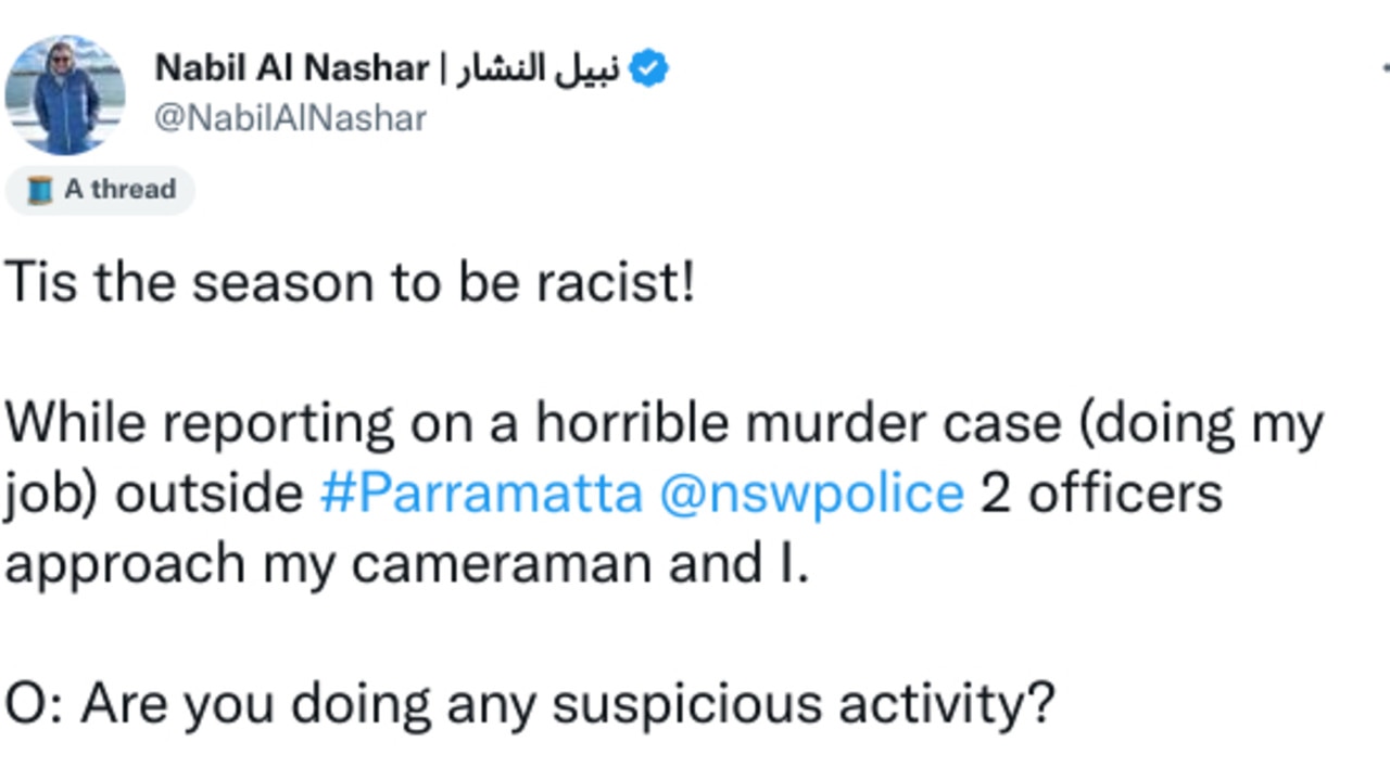 ABC News reporter Nabil Al Nashar alleged in a now-viral Twitter thread that a NSW police officer unfairly profiled him based on his Middle Eastern appearance. Picture: Twitter