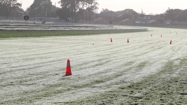 The Eagle Farm track proper is prepared for a morning trackwork session.