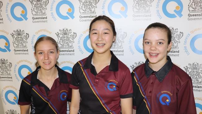 Qld's table tennis talent. (Left to right) Bridgit Murphy, Haneul Kim, Taleisha Gaeta.