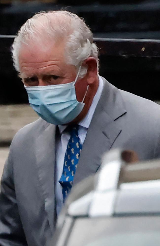 Prince Charles was pictured looking sombre as he left hospital. Picture: AFP.