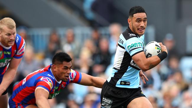 Valentine Holmes skips away from the Newcastle defence — but could he do the same in the NFL? Picture: Getty