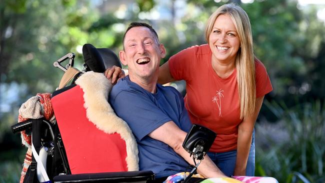 SYDNEY, AUSTRALIA - TelegraphApril 19, 2022: Hireup support worker Deb Lawson and her high-care client Murray Loudon.Murray requires 24/7 assistance due to cerebral palsy. Picture: Jeremy Piper