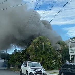 Emergency services battle another blaze at an abandoned home in Hamilton. Picture: Heidi Backstrom/Facebook