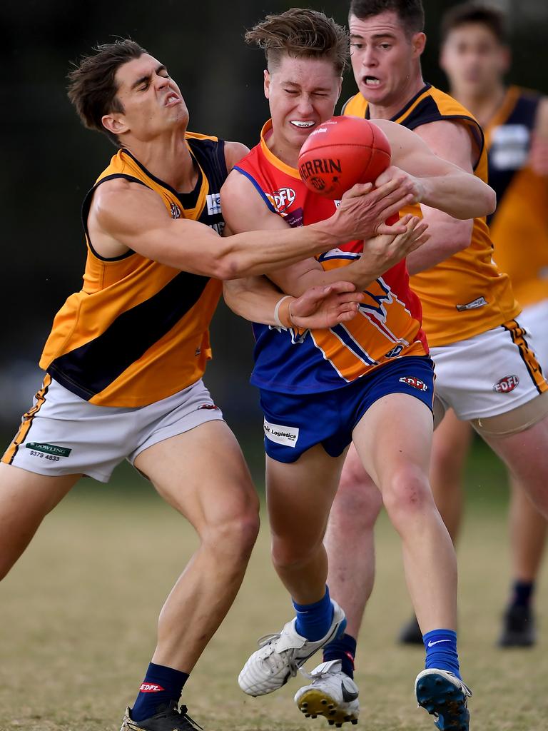 Essendon District: Action from the clash between Maribyrnong Park and Strathmore. Picture: Andy Brownbill