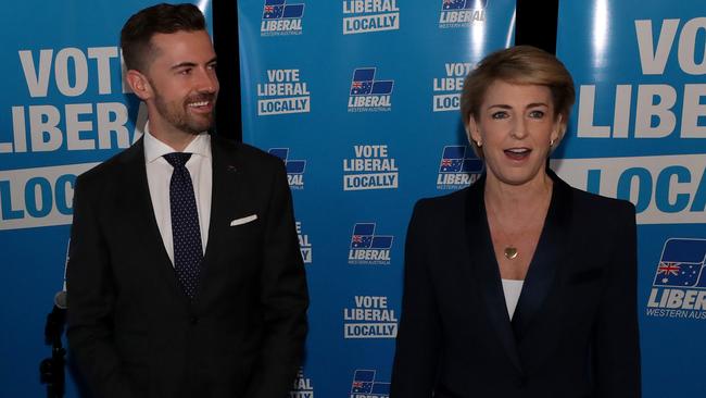 WA Liberal Party leader Zak Kirkup at the party's campaign launch with federal minister Michaelia Cash. Picture: Colin Murty