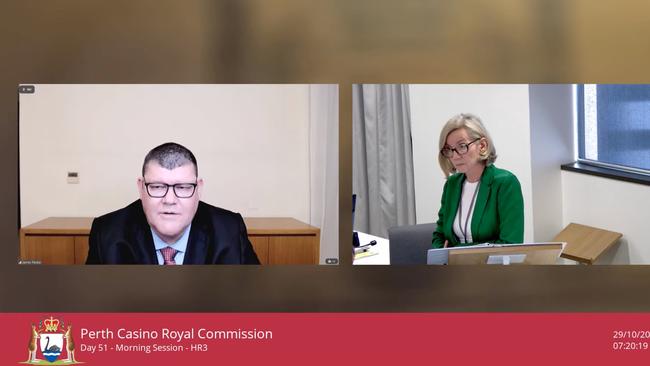 James Packer, reclusive billionaire and major shareholder in the casino giant he used to chair, Crown Resorts, facing the WA royal commission via videolink on Friday. Picture: WA.gov.au via NCA NewsWire