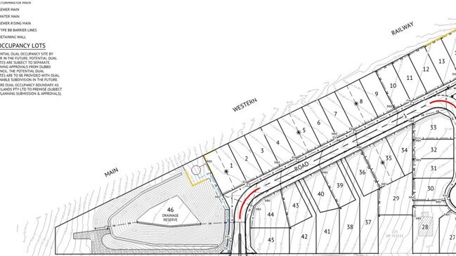 The proposed subdivision would deliver 45 residential lots sizing between 600 sq m and 1044sq m, a drainage reserve and an additional road. Photo: Supplied.