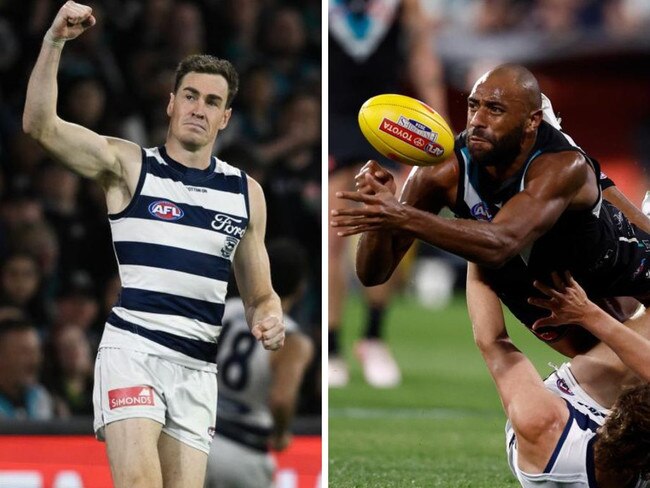 Jeremy Cameron and the Cats are on top. Photos: Getty Images