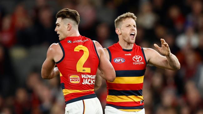 Rory Sloane (right) is expected to re-sign for 2024. Picture: Michael Willson/AFL Photos via Getty Images