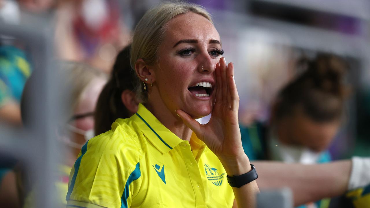 Taylor McKeown cheers on her sister Australian swimmer Kaylee McKeown . . Picture: Michael Klein