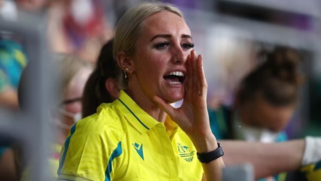 Taylor McKeown cheers on her sister Australian swimmer Kaylee McKeown . . Picture: Michael Klein