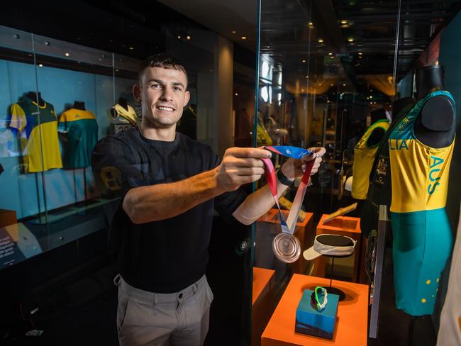 Olympic bronze medallist Harry Garside is handing over his bronze medal to the MCG museum. Picture: Jason Edwards