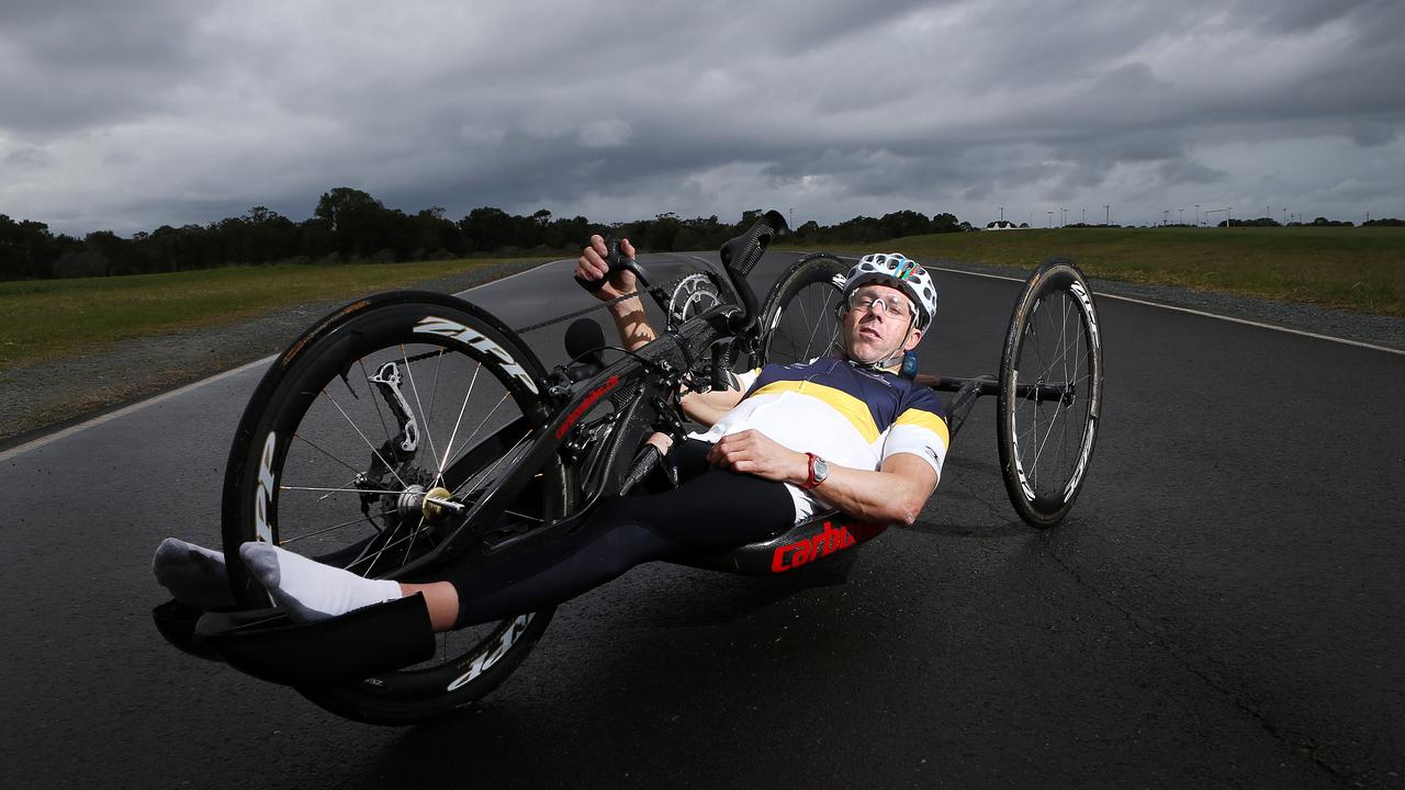 Para-triathlete Bill Chaffey,training at Runaway Bay, will be leaving to compete in the World Championships in Chicago this weekend. Chaffey will also be competing at the Olympics in Rio next year, the first time triathlon sport has been a part of the games. Picture Glenn Hampson