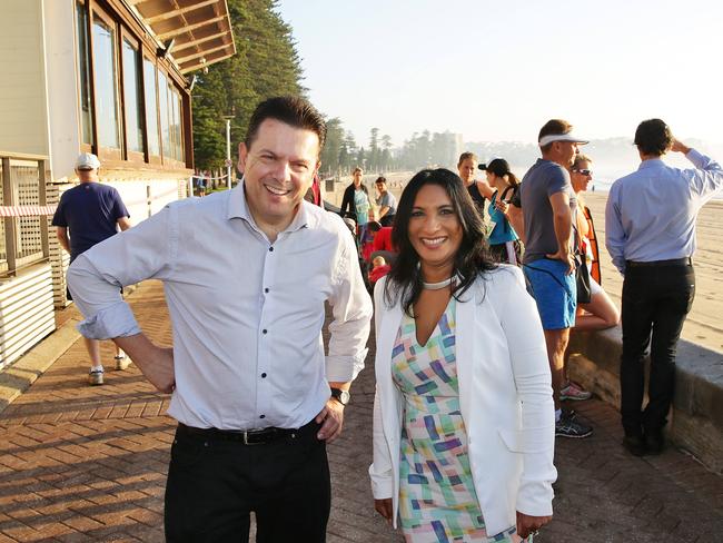 Senator Nick Xenophon with his party’s candidate for Warringah Marie Rowland in Manly. Picture: Braden Fastier