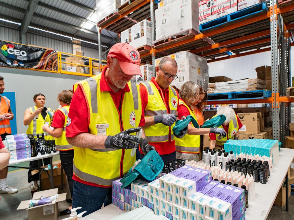 Disaster Relief volunteers helping to organise items