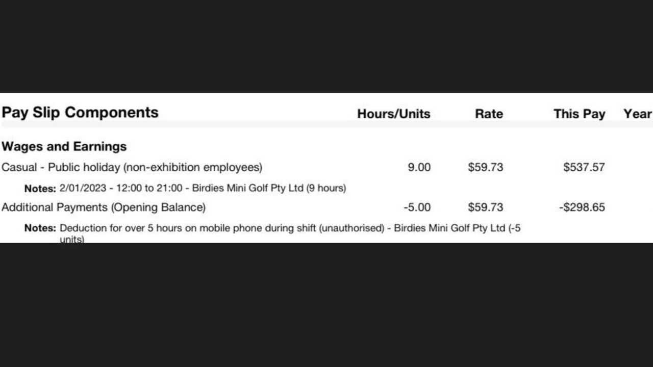 Close to $300 was deducted from the worker’s pay. Picture: Reddit