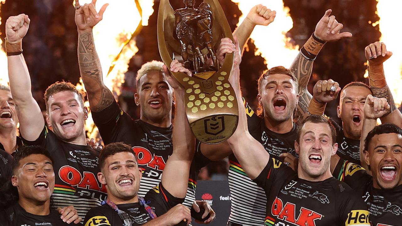 The Wests Tigers fans celebrate after victory in the NRL Grand