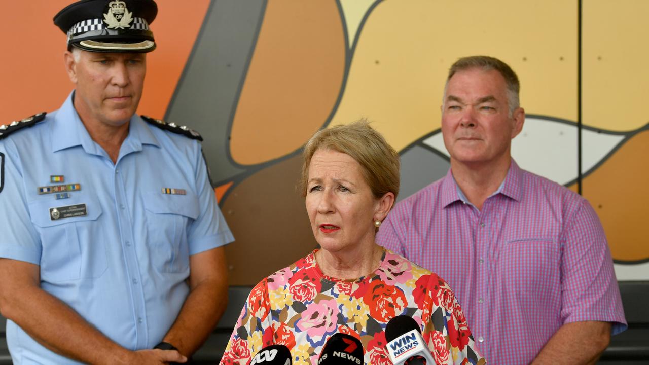 Youth Justice Minister Di Farmer with Acting Chief Superintendent Chris Lawson and Member for Townsville Scott Stewart at the Cleveland Bay Youth Detention Centre. Picture: Evan Morgan