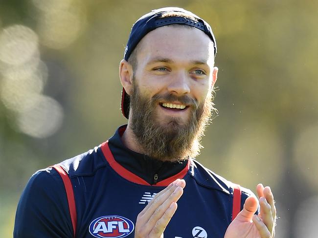 MELBOURNE, AUSTRALIA - MAY 14: Max Gawn of the Demons applauds during a Melbourne Demons AFL training session at Gosch's Paddock on May 14, 2019 in Melbourne, Australia. (Photo by Quinn Rooney/Getty Images)