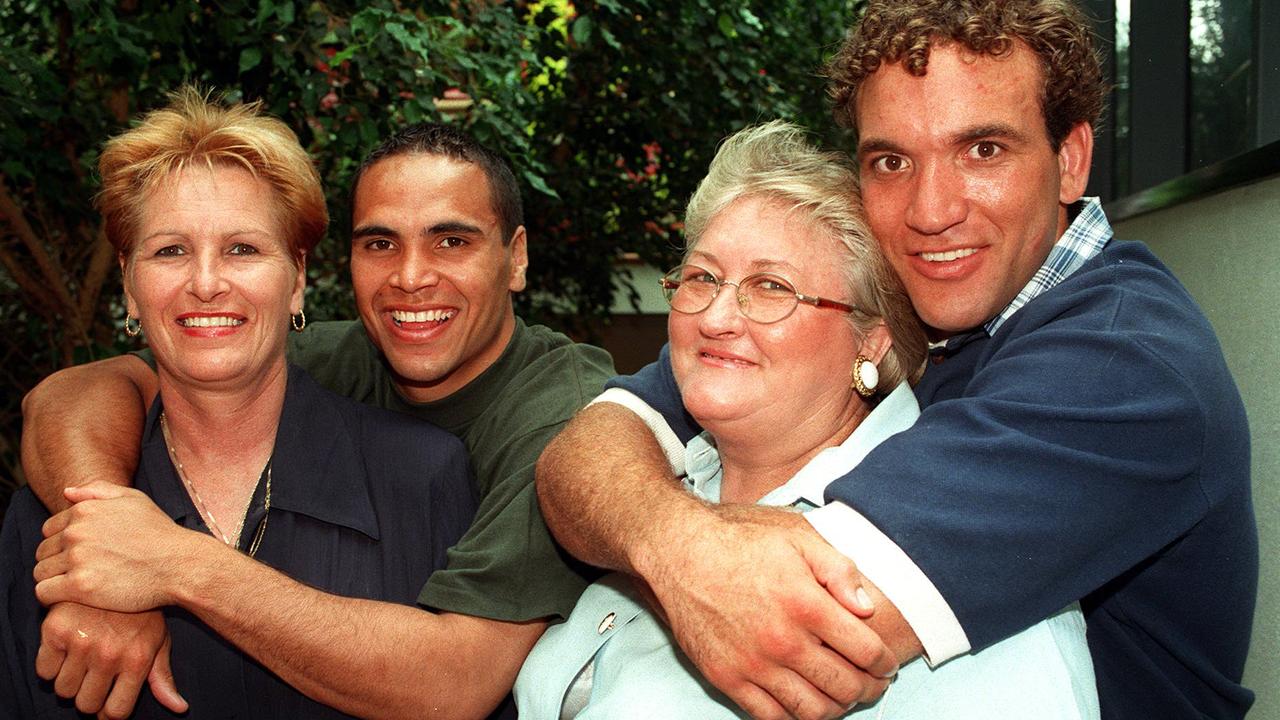 From 1996: Anthony Mundine and Gorden Tallis with their mothers: Lyn Mundine and Judy Tallis.