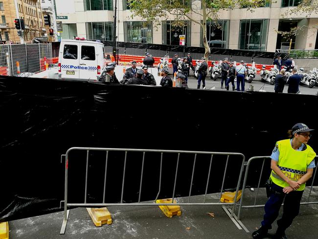 Traffic police, mounted units, general duties officers and tactical experts are involved in the operation to keep Mike Pence secure. Picture Brianne Makin.