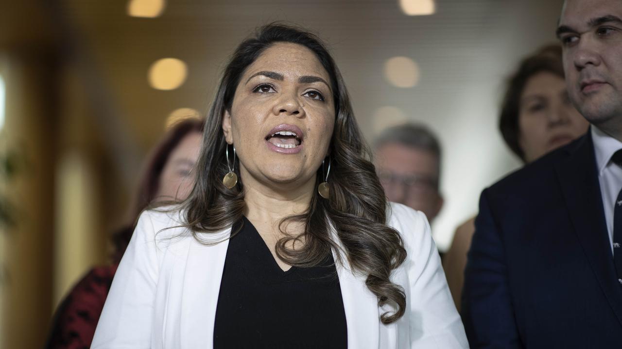 Senator Jacinta Nampijinpa Price with Opposition MPs who oppose the Federal Government's proposed changes to the cashless debit card spoke to the media during a press conference in Parliament House in Canberra. Picture: NCA NewsWire/Gary Ramage,