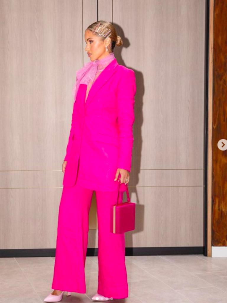 The former Miss Universe looked gorgeous in a bold Cappellazzo Couture pants suit. Picture: Instagram