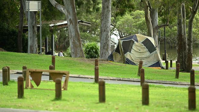 Part of a homeless camp in Deception Bay, Brisbane. Picture: Lyndon Mechielsen/Courier Mail