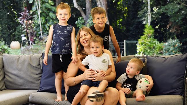 Concerns over a possible shut down of private birthing services in Cairns has expectant mothers concerned. Redlynch mother of 4 Krista Oosen, pictured with her sons Huxton, 4, Eli, 3, Beau, 6, and Nixon, 2, is expecting her first daughter in October and is concerned about Cairns Private Hospital shutting down its birthing clinic. Picture: Brendan Radke