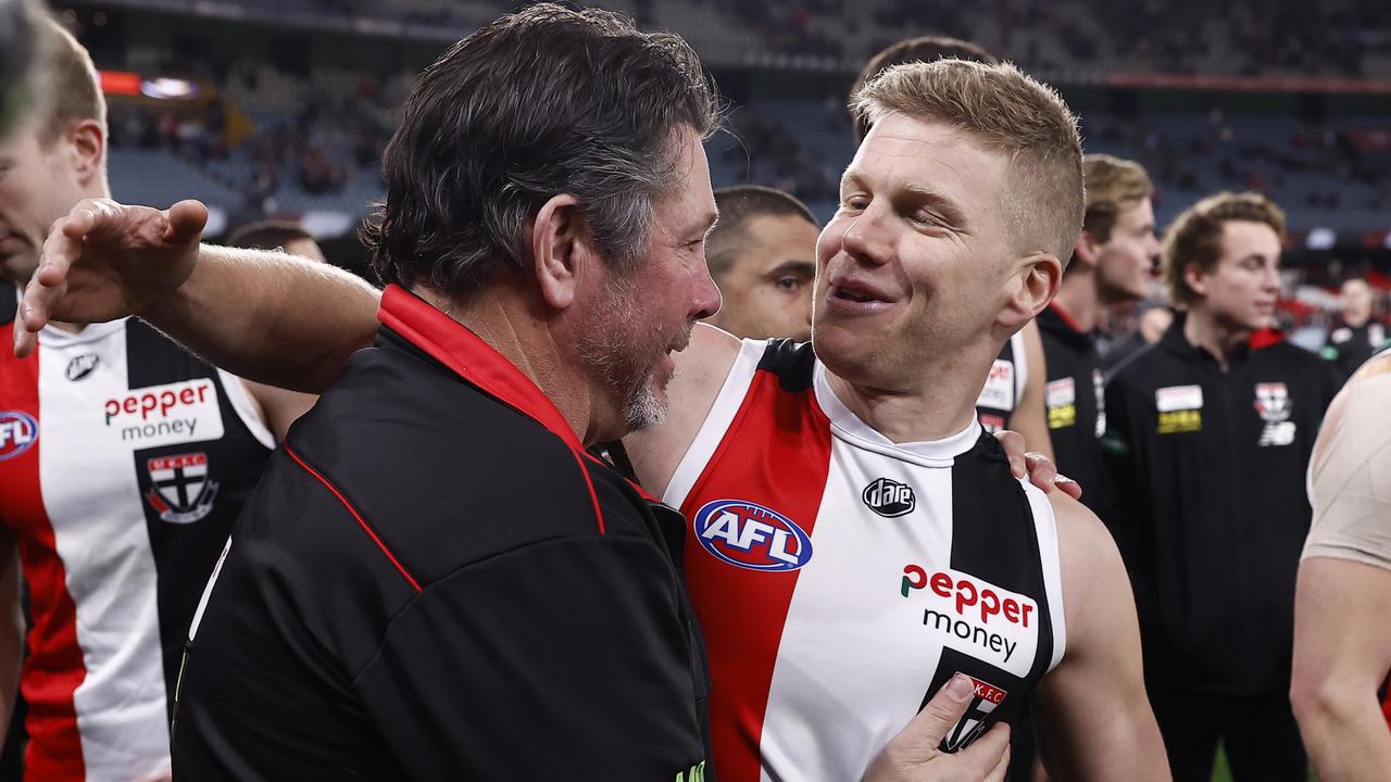 Brett Ratten and Dan Hannebery in his final game as coach. Picture: Getty Images