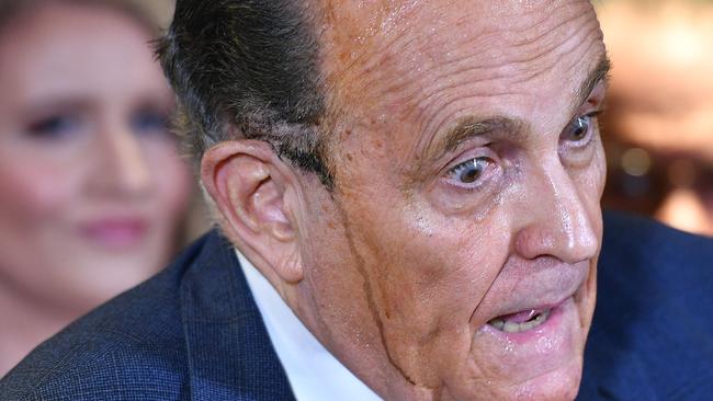 Rudy Giuliani sweats as he speaks during a press conference at the Republican National Committee headquarters in Washington on November 19, 2020. Picture: Mandel Ngan/AFP