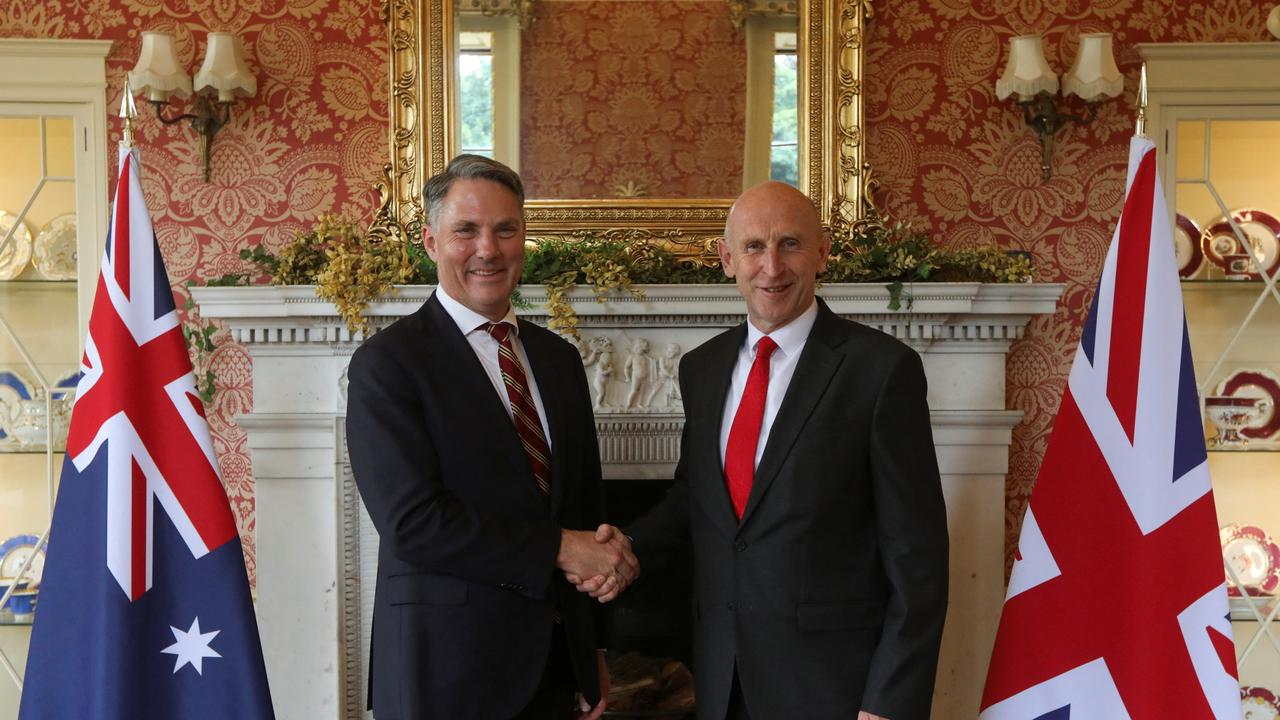 Australia's Deputy Prime Minister and Defence Minister Richard Marles with Britain's Defence Secretary John Healey. Picture: Getty Images