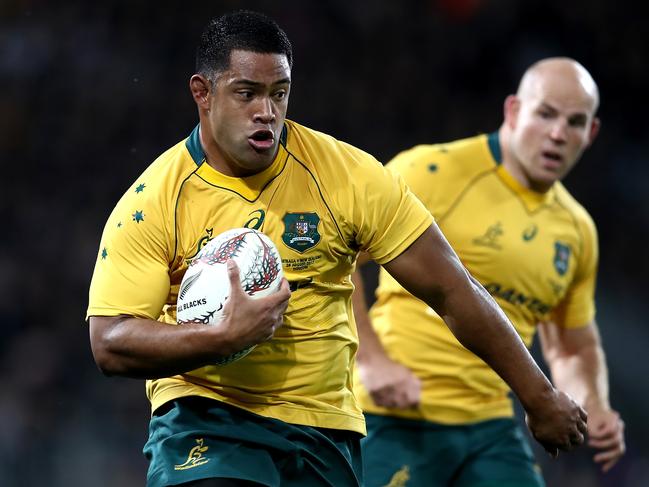 Allan Alaalatoa runs into the heart of the All Blacks defence. Picture: Getty Images