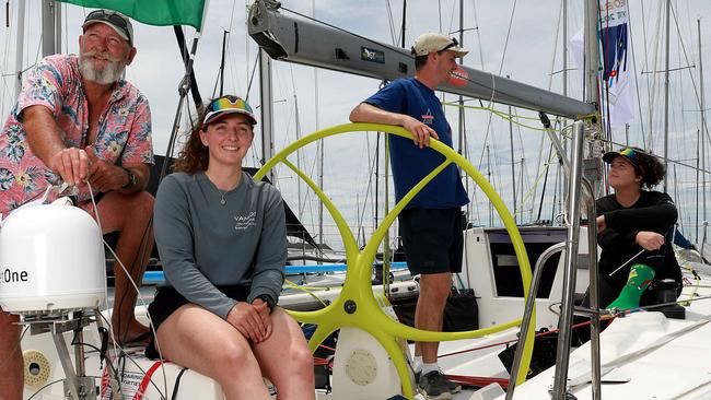 Richard Grimes and his family Jess, Tom and Bec before the boat swap which will see them race the 2021 Sydney to Hobart.