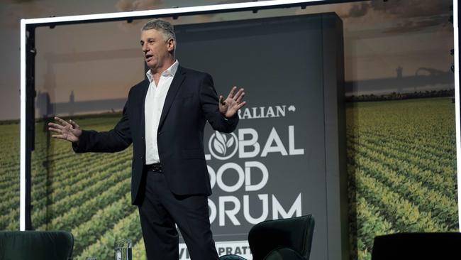 Brent Eastwood, CEO of JBS, speaks at the Global Food Forum in Melbourne. Picture: Arsineh Houspian