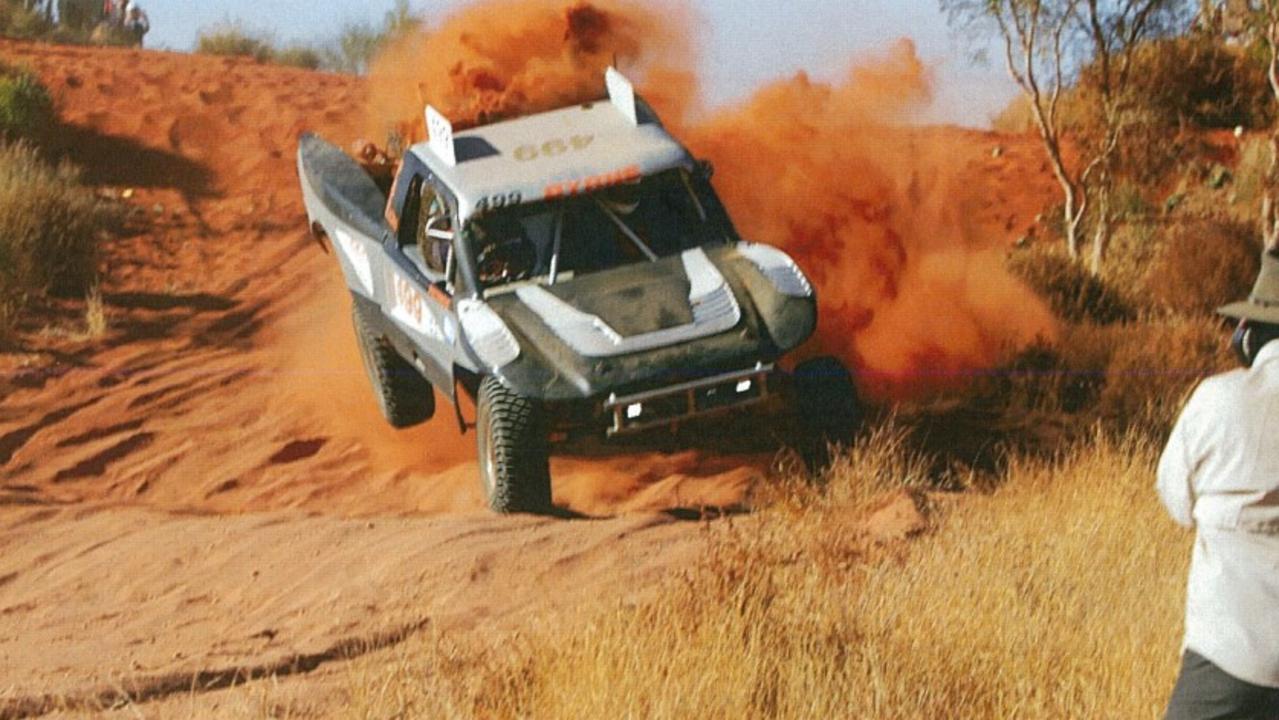 Trophy Truck #499 as it suffers suspension failure and heads towards Nigel Harris in the moments before his death at the 2021 Finke Desert Race. Picture: NT Courts