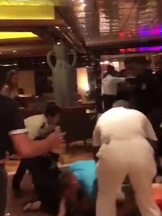 Footage from the Carnival Legend appears to show a brawl involving a number of people. Picture: 3AW