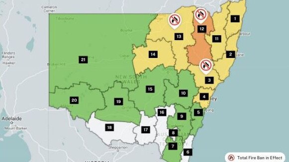 Fire bans and conditions across NSW on Wednesday. Picture: RFS