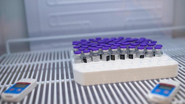 Covid-19 vaccines sit in a freezer. Picture: AFP