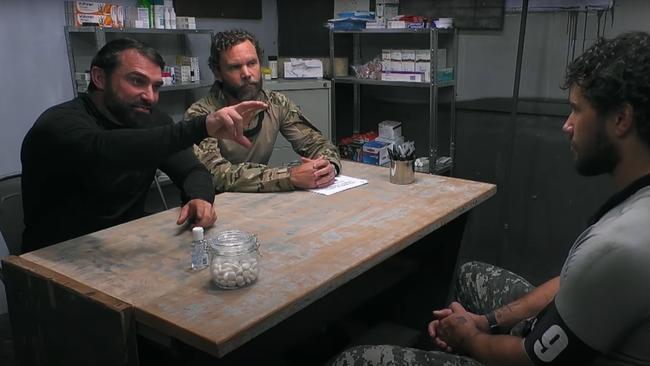 SAS Australia's Ant Middleton and lead medic Dr Dan Plonk sat down for an on-camera meeting with the star. Picture: SAS Australia via YouTube