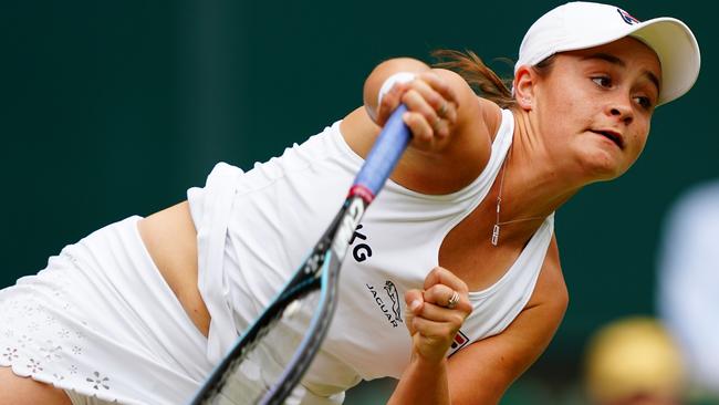 Ash Barty during her Wimbledon semi final clash with Angelique Kerber. Picture: Getty Images