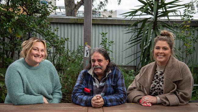 Client Les, centre, at Lazarus Community Centre with general manager Jade Hamilton, left, and board member Steph Davies. Picture: Brad Fleet