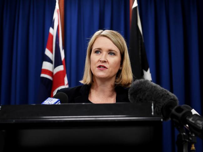 NT Treasurer Nicole Manison addresses the media at Parliament House, Tuesday, May 7, 2019. Manison discusses the 2019 Budget Picture: Keri Megelus